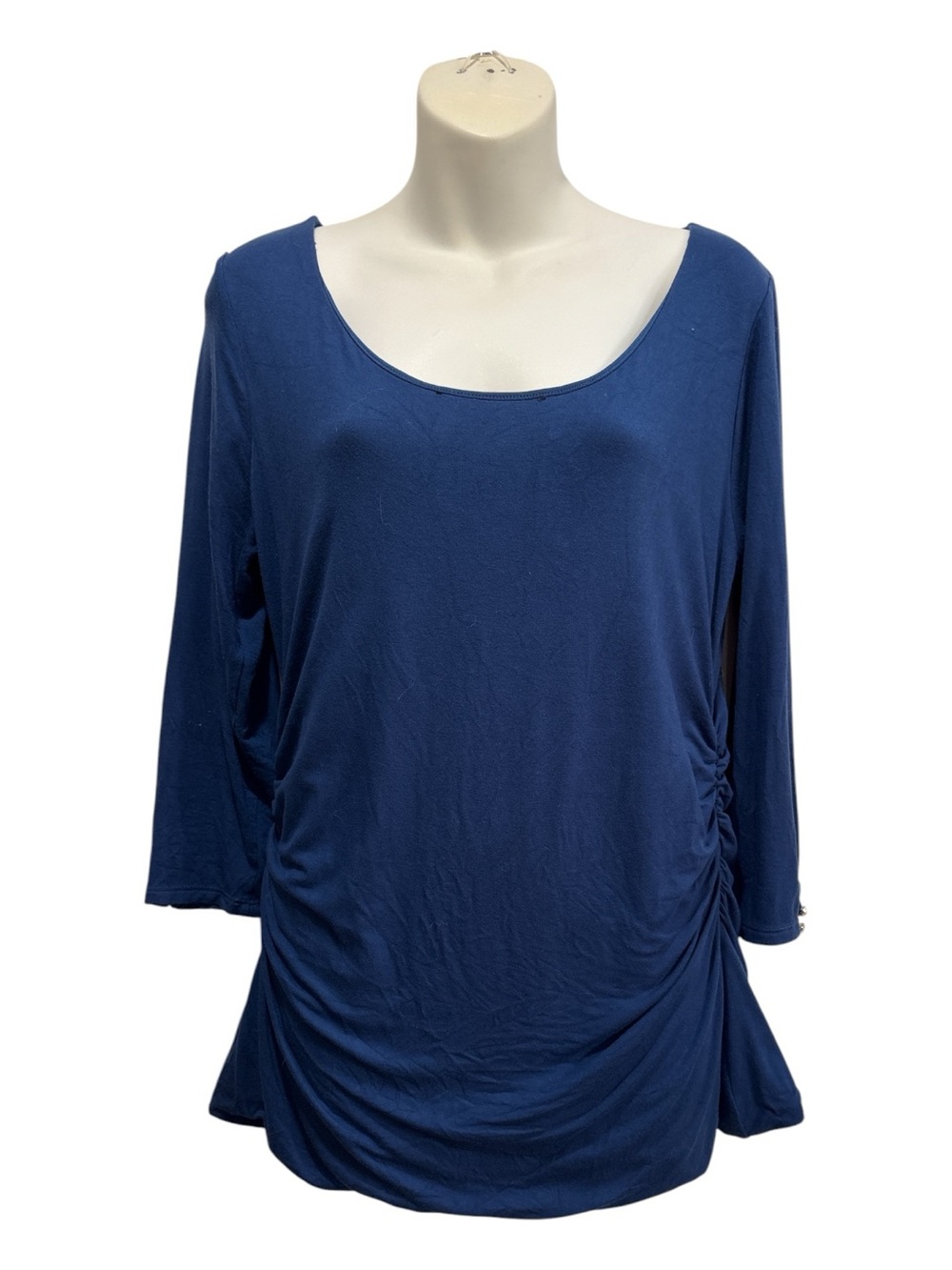 Chico's Deep Blue Scoop Neck Ruched Side Top size large